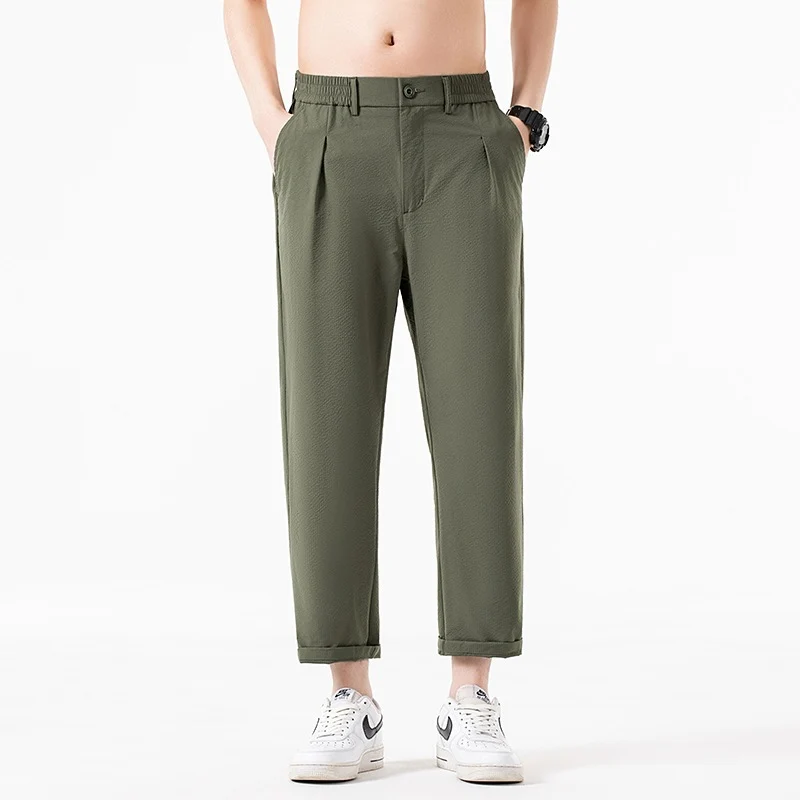 Herren Cropped-Hose mit weitem Bein, halb-elastischem Bund und Bügelfalte Drune