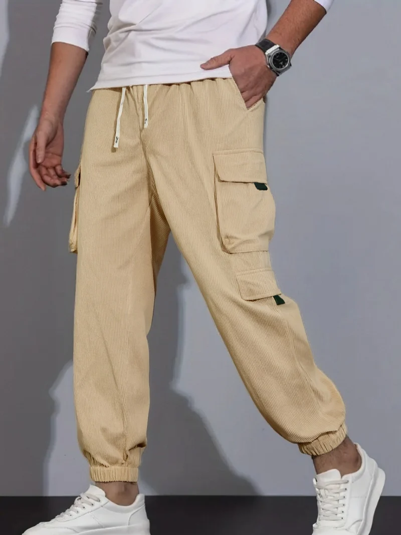 Herren Cord-Cargo-Jogginghose mit Tunnelzug und multifunktionalen Klapp- & Reißverschlusstaschen Drune