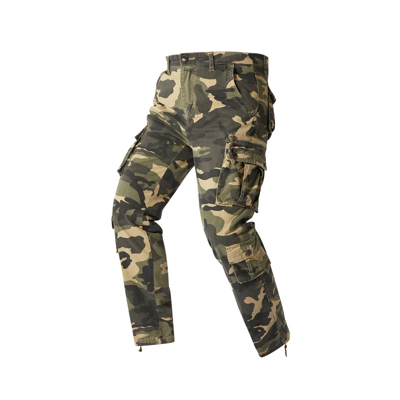Herren Cargohose im Camouflage‑Militärstil mit Mehrfachtaschen und verstellbaren Knöchelbändern Drune