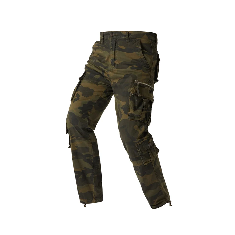 Herren Cargohose im Camouflage‑Militärstil mit Mehrfachtaschen und verstellbaren Knöchelbändern Drune