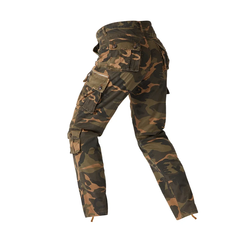 Herren Cargohose im Camouflage‑Militärstil mit Mehrfachtaschen und verstellbaren Knöchelbändern Drune