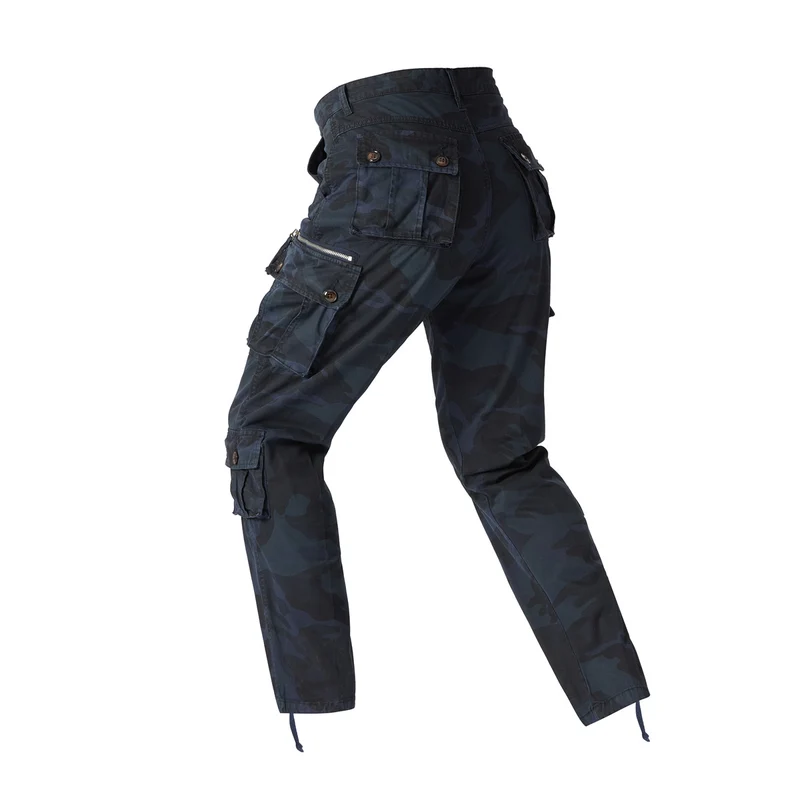 Herren Cargohose im Camouflage‑Militärstil mit Mehrfachtaschen und verstellbaren Knöchelbändern Drune