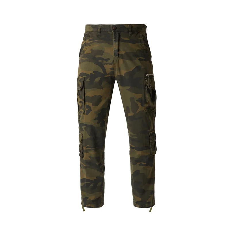 Herren Cargohose im Camouflage‑Militärstil mit Mehrfachtaschen und verstellbaren Knöchelbändern Drune