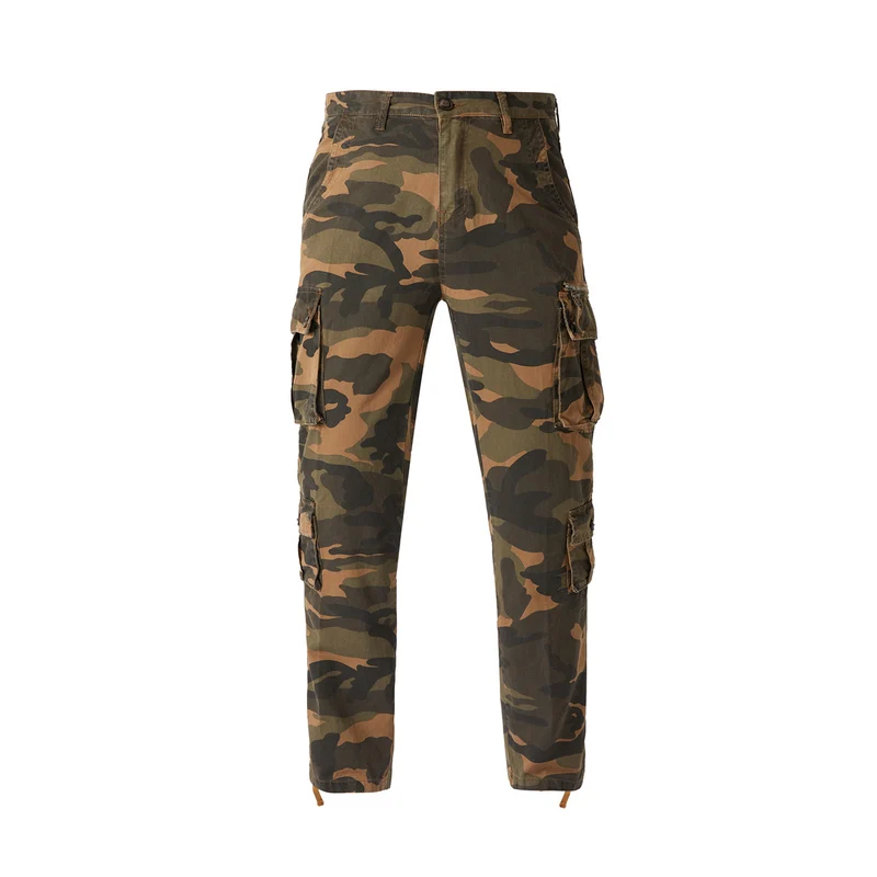 Herren Cargohose im Camouflage‑Militärstil mit Mehrfachtaschen und verstellbaren Knöchelbändern Drune