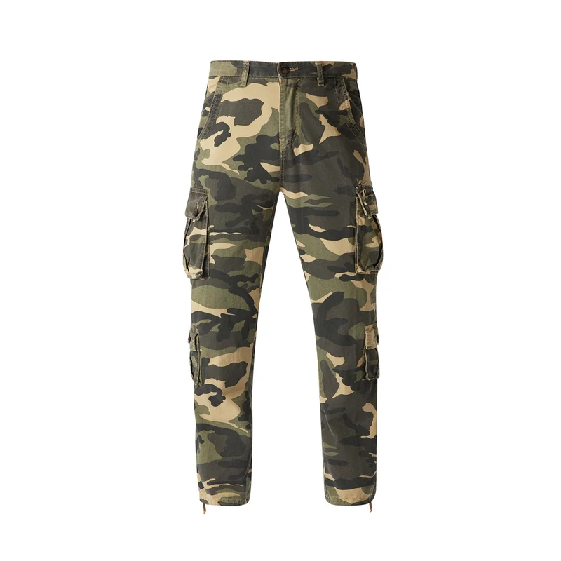 Herren Cargohose im Camouflage‑Militärstil mit Mehrfachtaschen und verstellbaren Knöchelbändern Drune