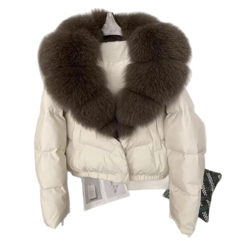 Damen nan kurz geschnittene Boxy-Pufferjacke mit extra großem Webpelzkragen und formstabilem Saum Drune