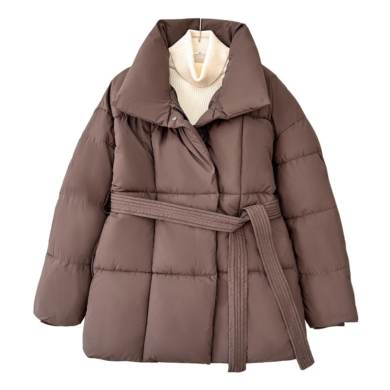 Damen nan gesteppte Winterjacke mit Taillengürtel, Stehkragen und Rippbündchen Drune