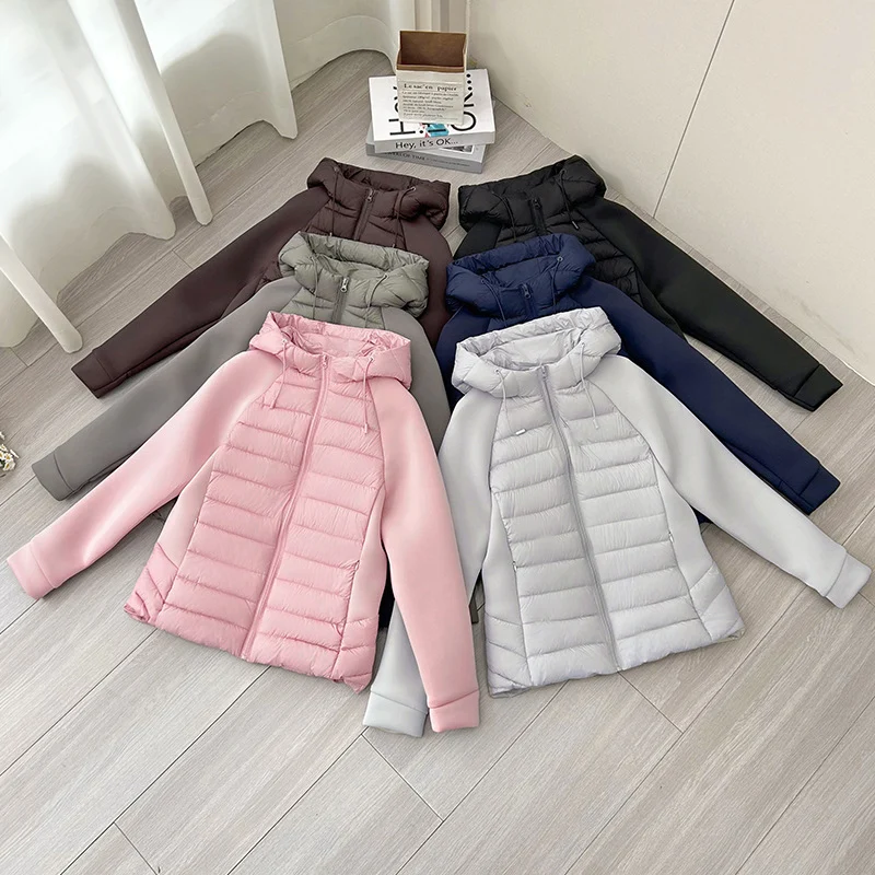 Damen nan gesteppte Hybridjacke mit Kapuze, Softshell-Ärmeln und leichter Thermoisolierung Drune