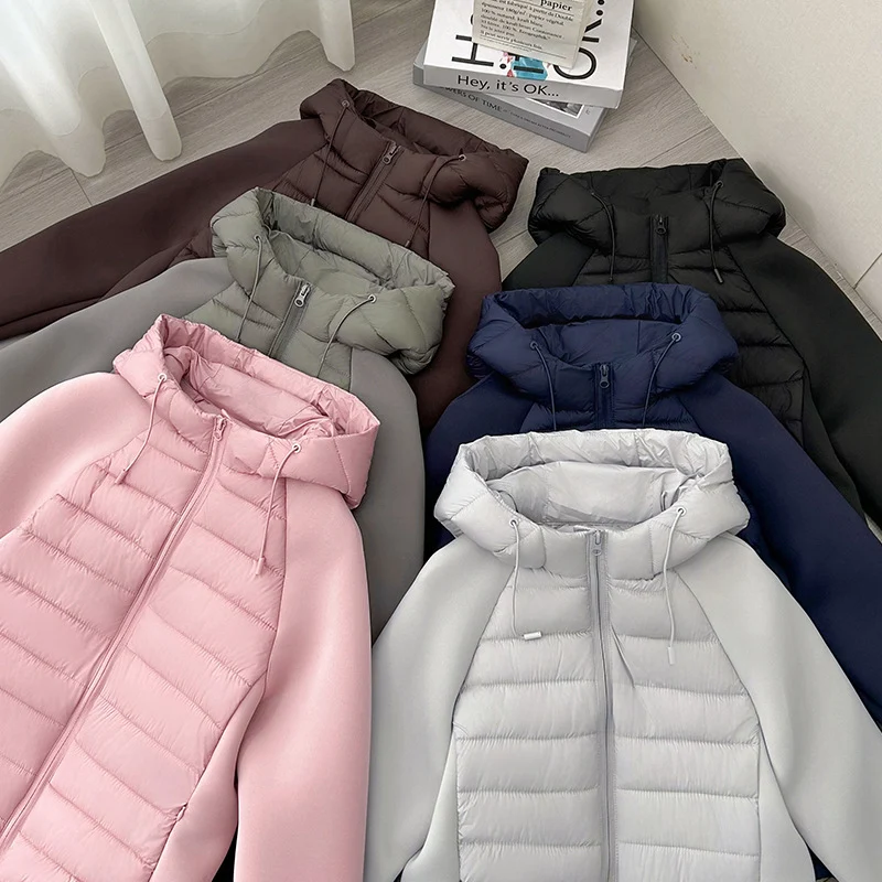 Damen nan gesteppte Hybridjacke mit Kapuze, Softshell-Ärmeln und leichter Thermoisolierung Drune