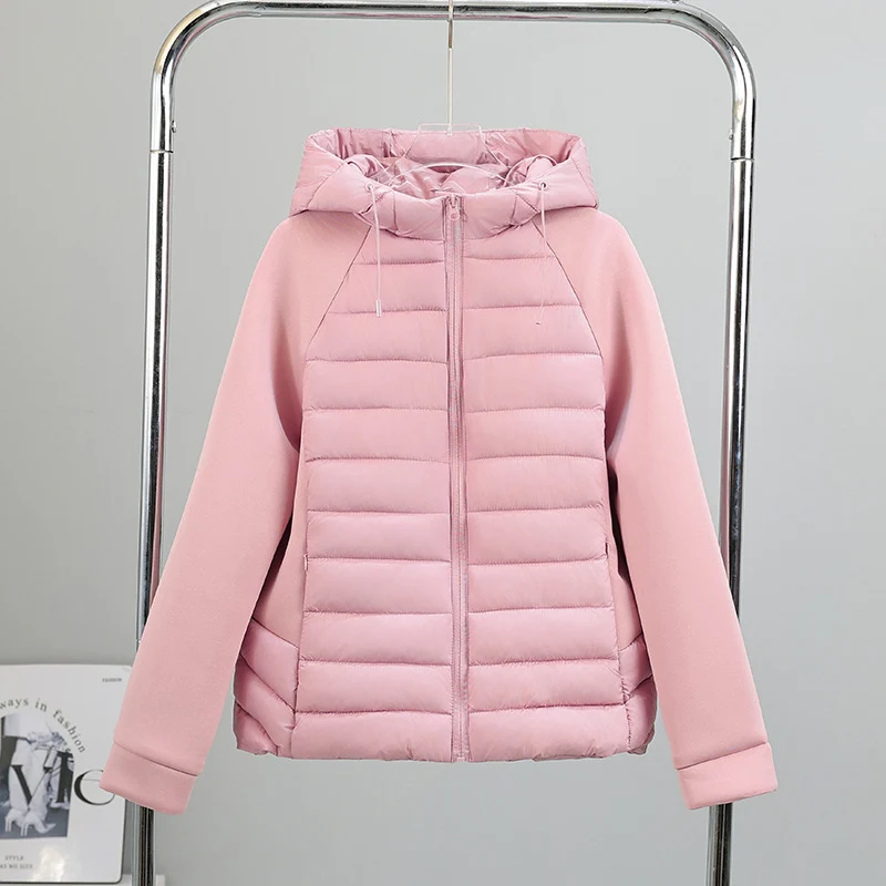 Damen nan gesteppte Hybridjacke mit Kapuze, Softshell-Ärmeln und leichter Thermoisolierung Drune