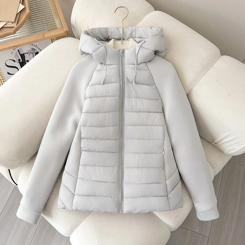 Damen nan gesteppte Hybridjacke mit Kapuze, Softshell-Ärmeln und leichter Thermoisolierung Drune