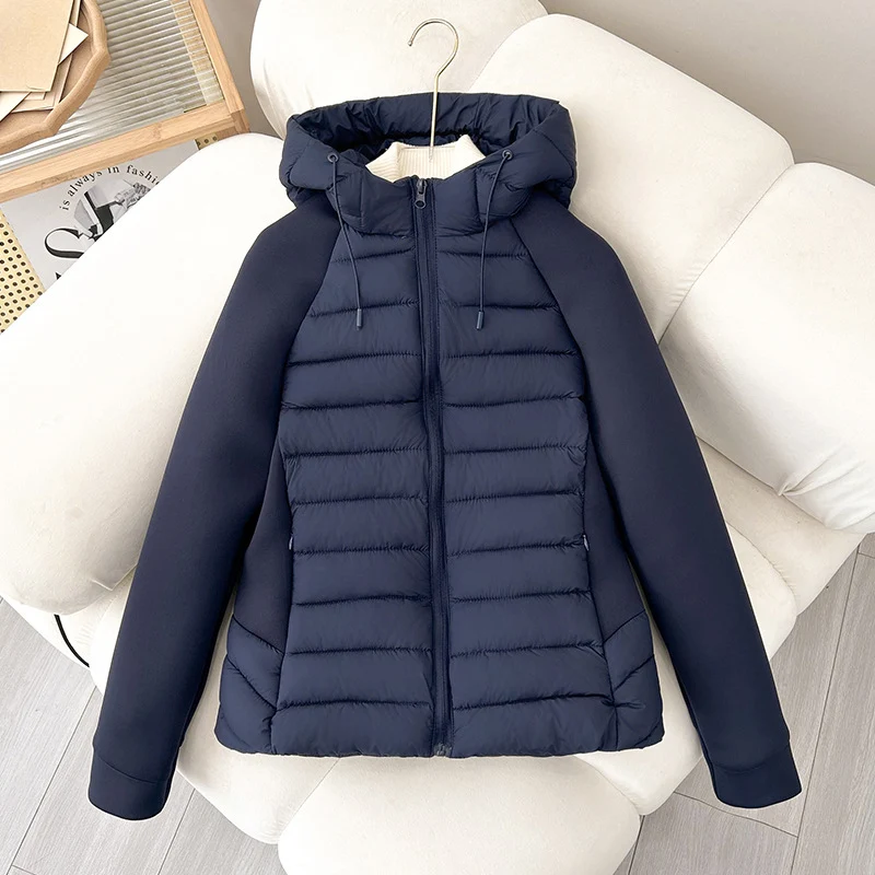 Damen nan gesteppte Hybridjacke mit Kapuze, Softshell-Ärmeln und leichter Thermoisolierung Drune