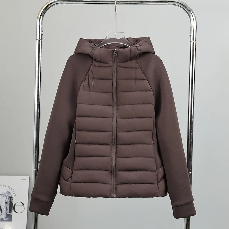 Damen nan gesteppte Hybridjacke mit Kapuze, Softshell-Ärmeln und leichter Thermoisolierung Drune