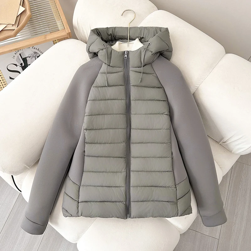 Damen nan gesteppte Hybridjacke mit Kapuze, Softshell-Ärmeln und leichter Thermoisolierung Drune