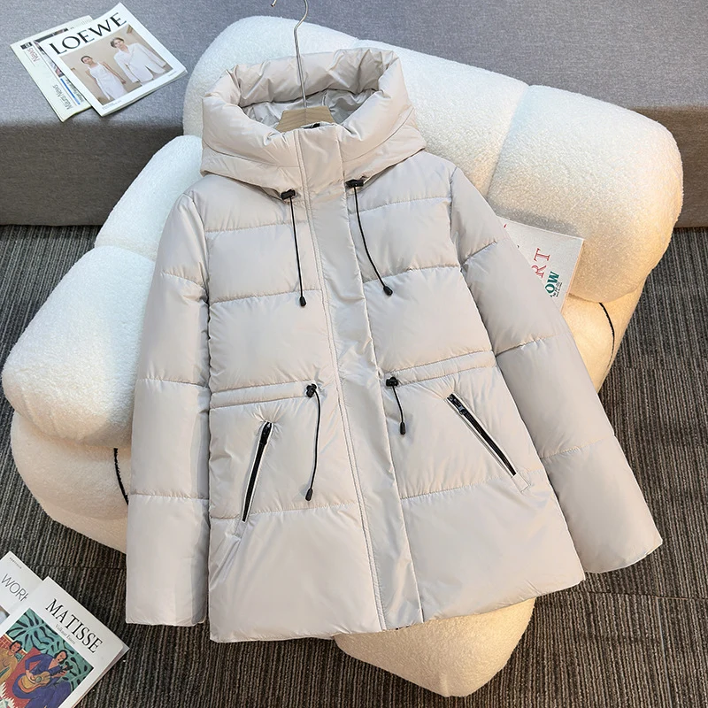 Damen nan athleisure Kapuzenjacke mit Volumenkragen, Kordelzug und verdeckter Reißverschluss Drune