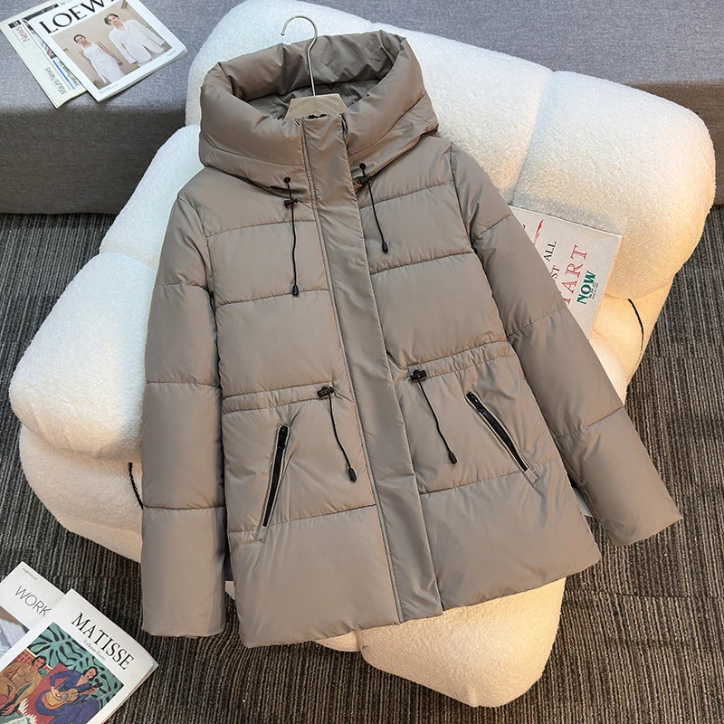 Damen nan athleisure Kapuzenjacke mit Volumenkragen, Kordelzug und verdeckter Reißverschluss Drune