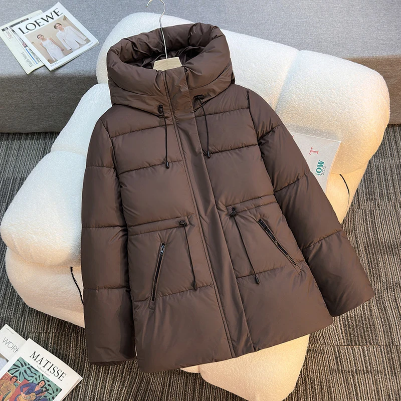 Damen nan athleisure Kapuzenjacke mit Volumenkragen, Kordelzug und verdeckter Reißverschluss Drune