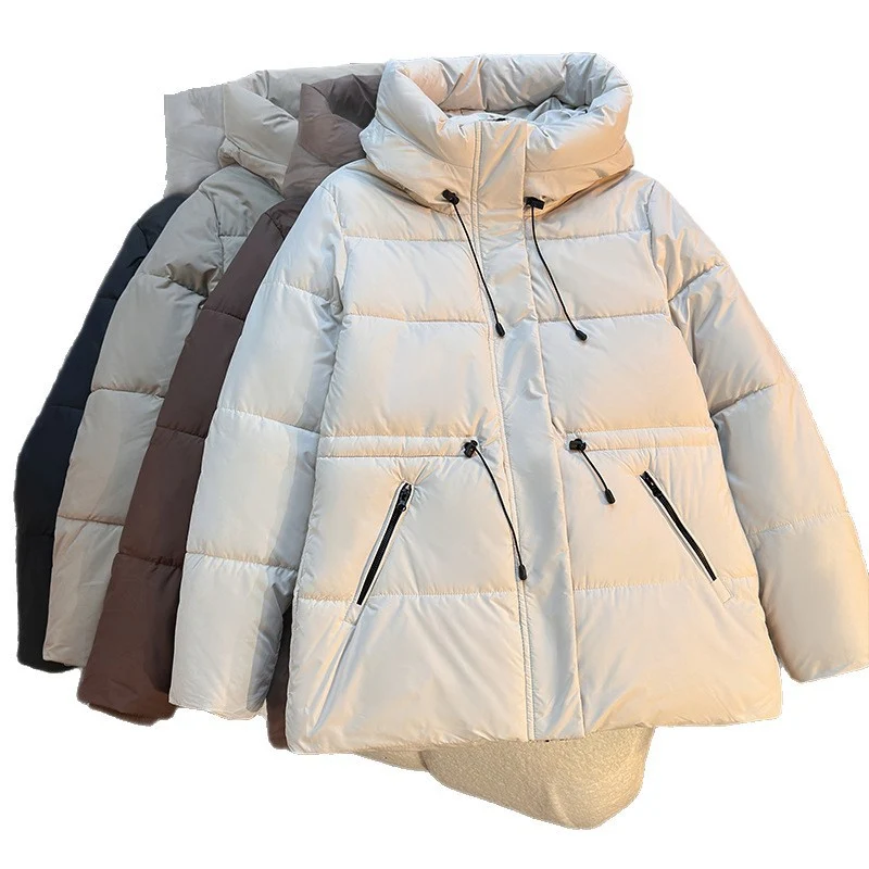 Damen nan athleisure Kapuzenjacke mit Volumenkragen, Kordelzug und verdeckter Reißverschluss Drune