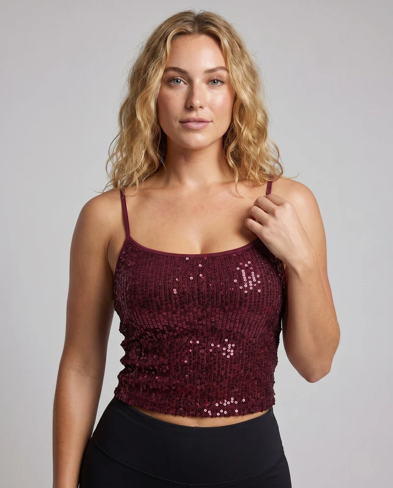 Damen Glitzerndes Spaghetti-Top aus funkelndem Material Drune