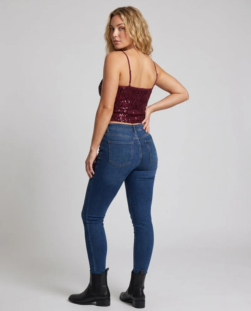 Damen Glitzerndes Spaghetti-Top aus funkelndem Material Drune