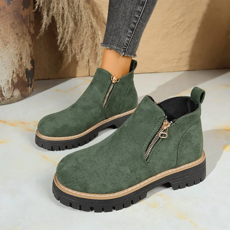 Damen nan Wildlederoptik-Ankleboots mit seitlichem Reißverschluss, Pull-Tab und profilierter Traktorsohle Drune