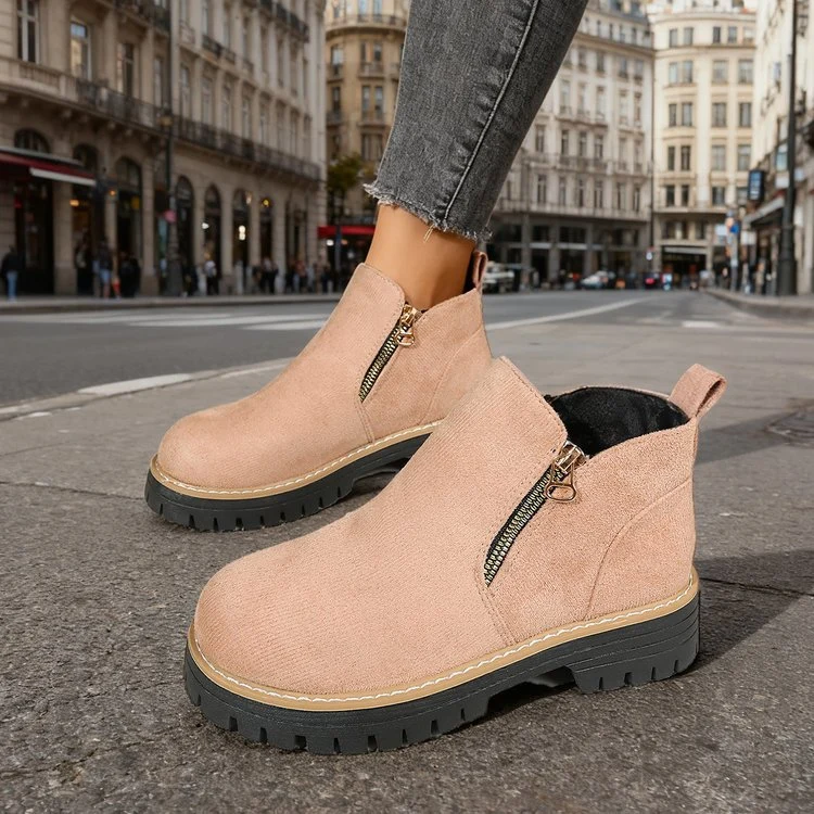 Damen nan Wildlederoptik-Ankleboots mit seitlichem Reißverschluss, Pull-Tab und profilierter Traktorsohle Drune
