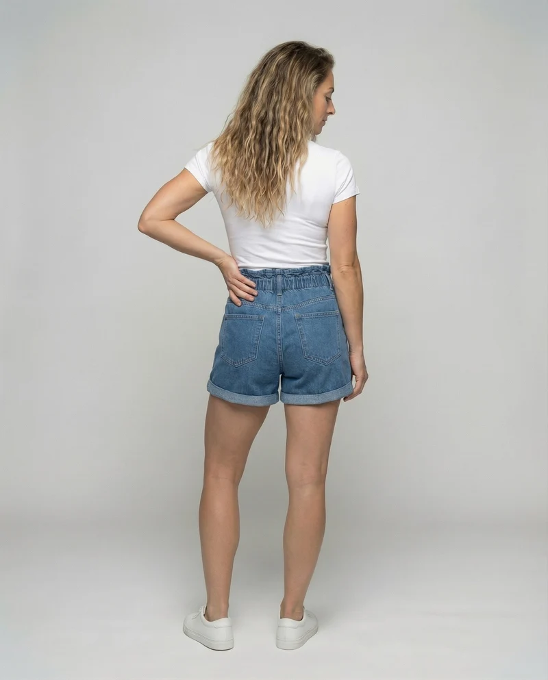 Damen Jeans Shorts Rüschenbund High Waist