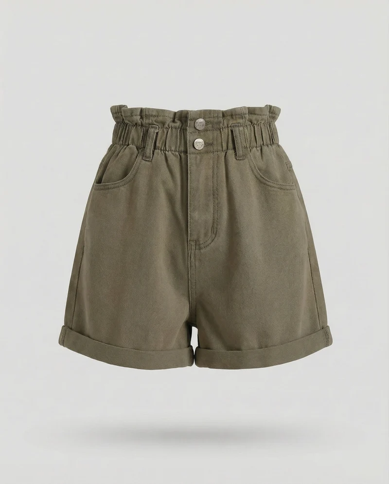 Damen Jeans Shorts Rüschenbund High Waist