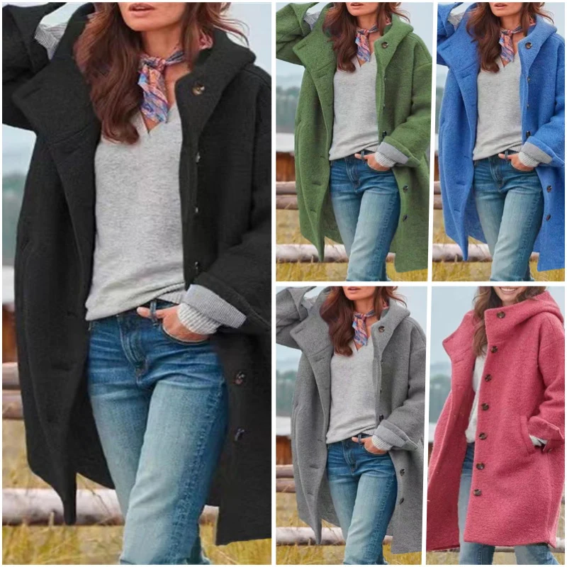 Damen Oversized Wollmantel mit sportlichem Schnitt und großen Taschen Drune