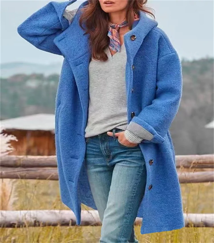 Damen Oversized Wollmantel mit sportlichem Schnitt und großen Taschen Drune