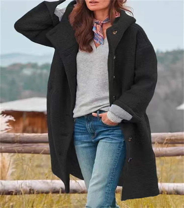Damen Oversized Wollmantel mit sportlichem Schnitt und großen Taschen Drune