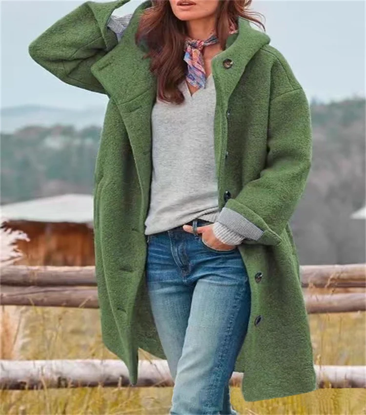 Damen Oversized Wollmantel mit sportlichem Schnitt und großen Taschen Drune