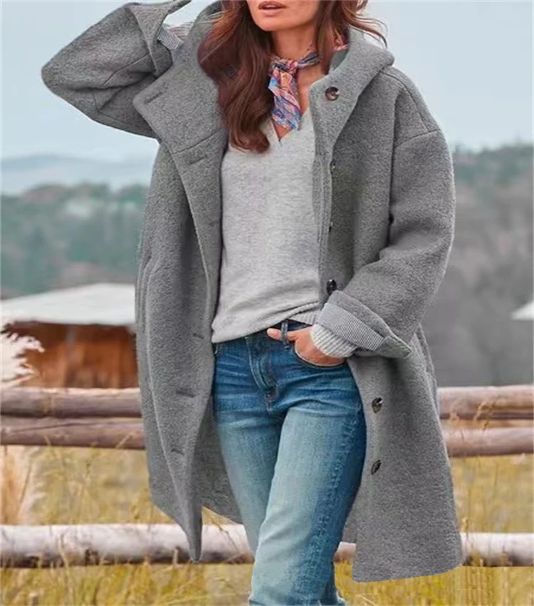 Damen Oversized Wollmantel mit sportlichem Schnitt und großen Taschen Drune