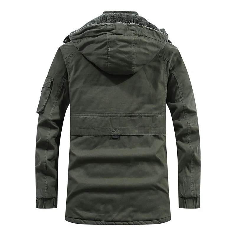 Herren Outdoor-Parka mit durchgehendem Sherpa-Innenfutter, Kapuze und Utility-Ärmeltasche Drune