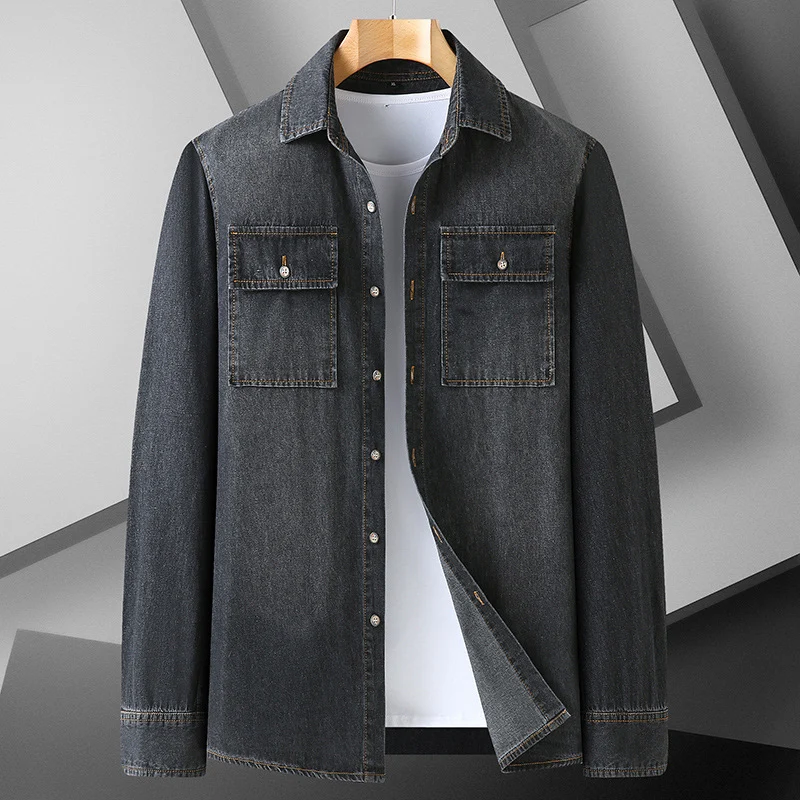 Herren Jeanshemd aus Denim mit Brustpattentaschen und Kentkragen Drune