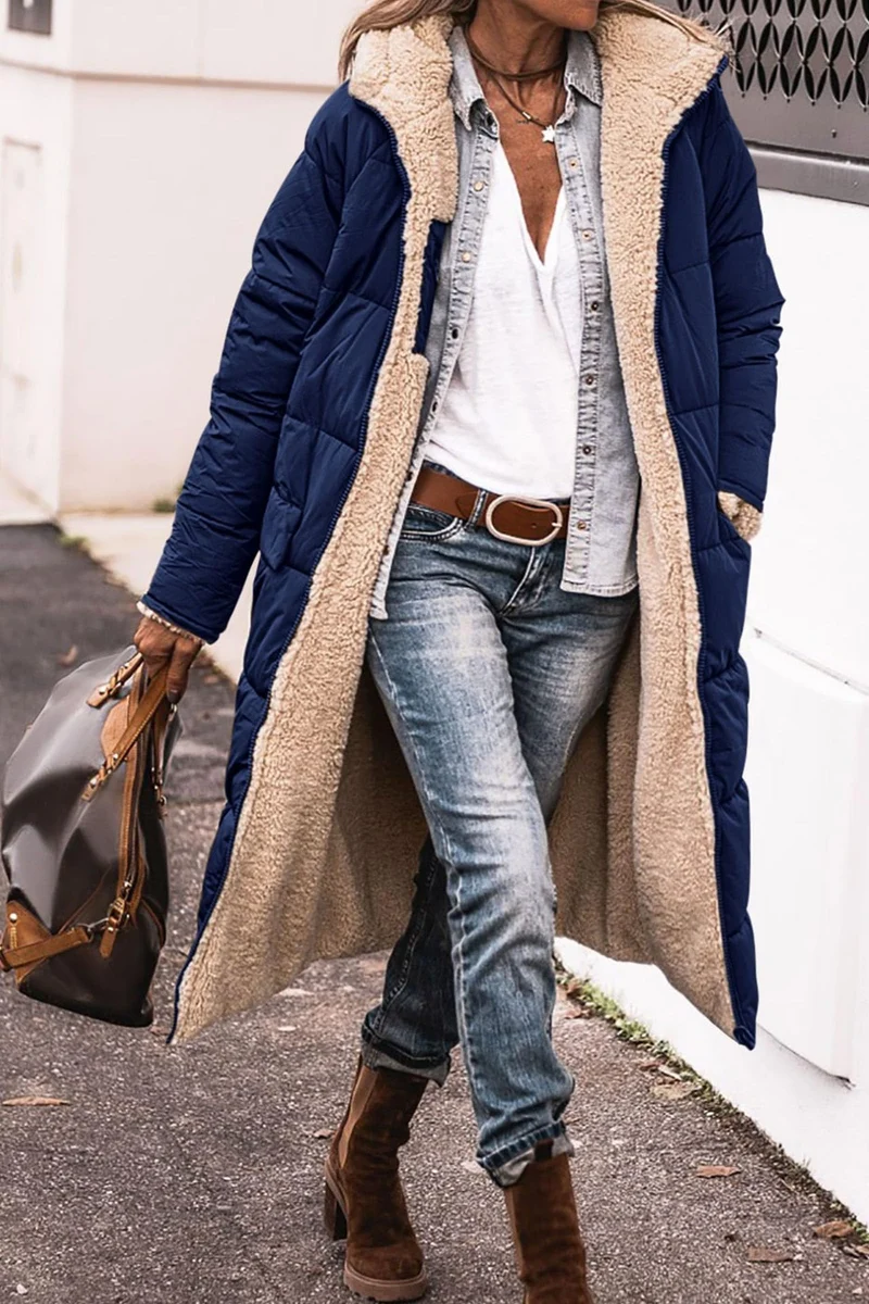 Damen Lange Winterjacke mit weich gefüttertem Kragen Drune