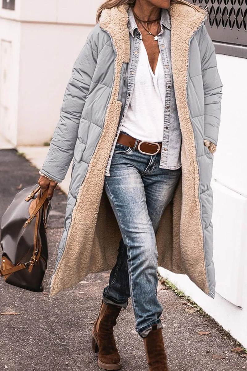 Damen Lange Winterjacke mit weich gefüttertem Kragen Drune