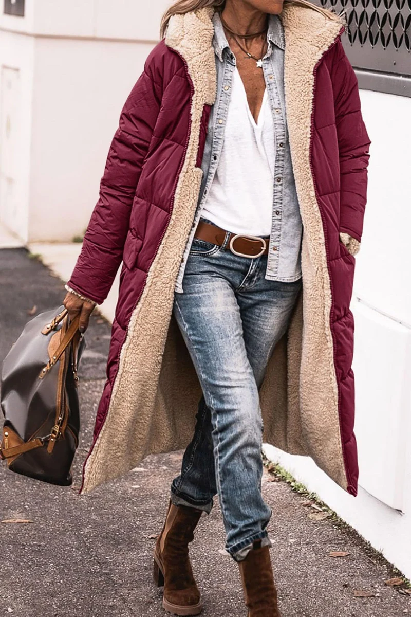 Damen Lange Winterjacke mit weich gefüttertem Kragen Drune
