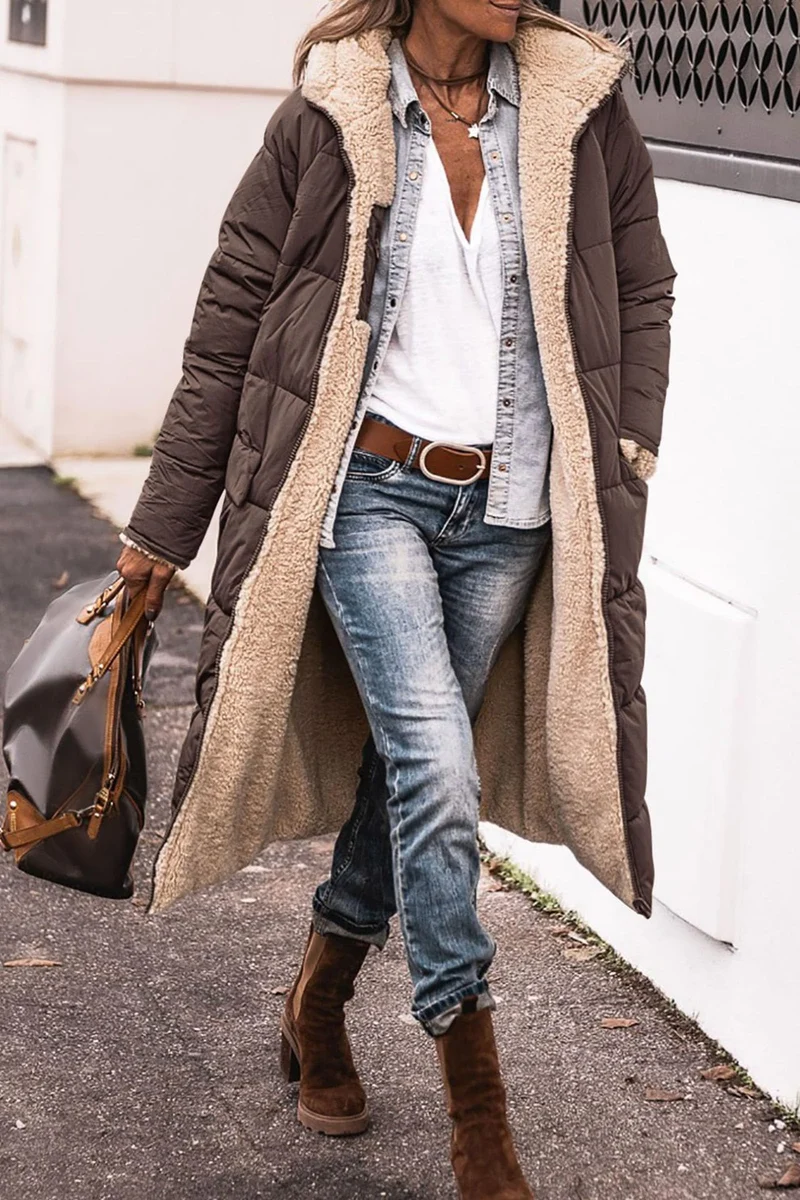 Damen Lange Winterjacke mit weich gefüttertem Kragen Drune