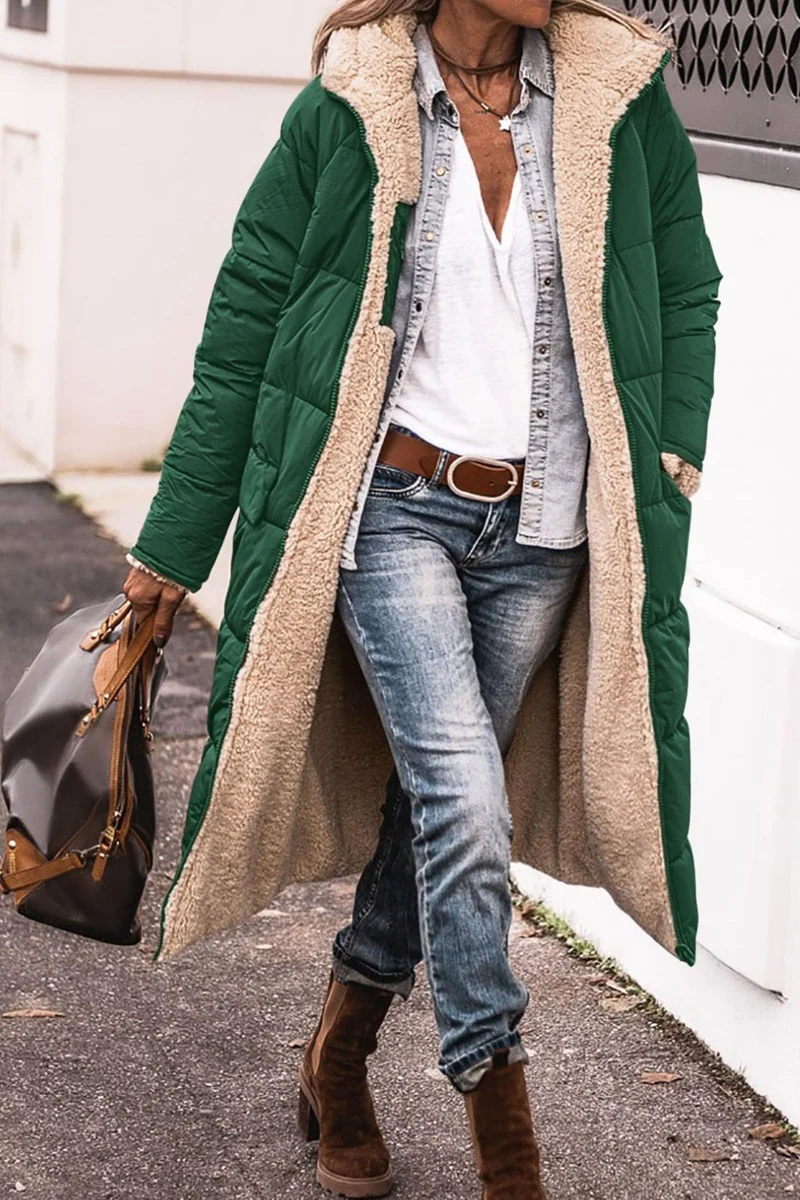 Damen Lange Winterjacke mit weich gefüttertem Kragen Drune