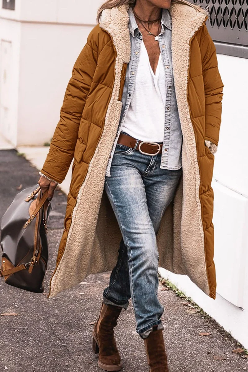 Damen Lange Winterjacke mit weich gefüttertem Kragen Drune