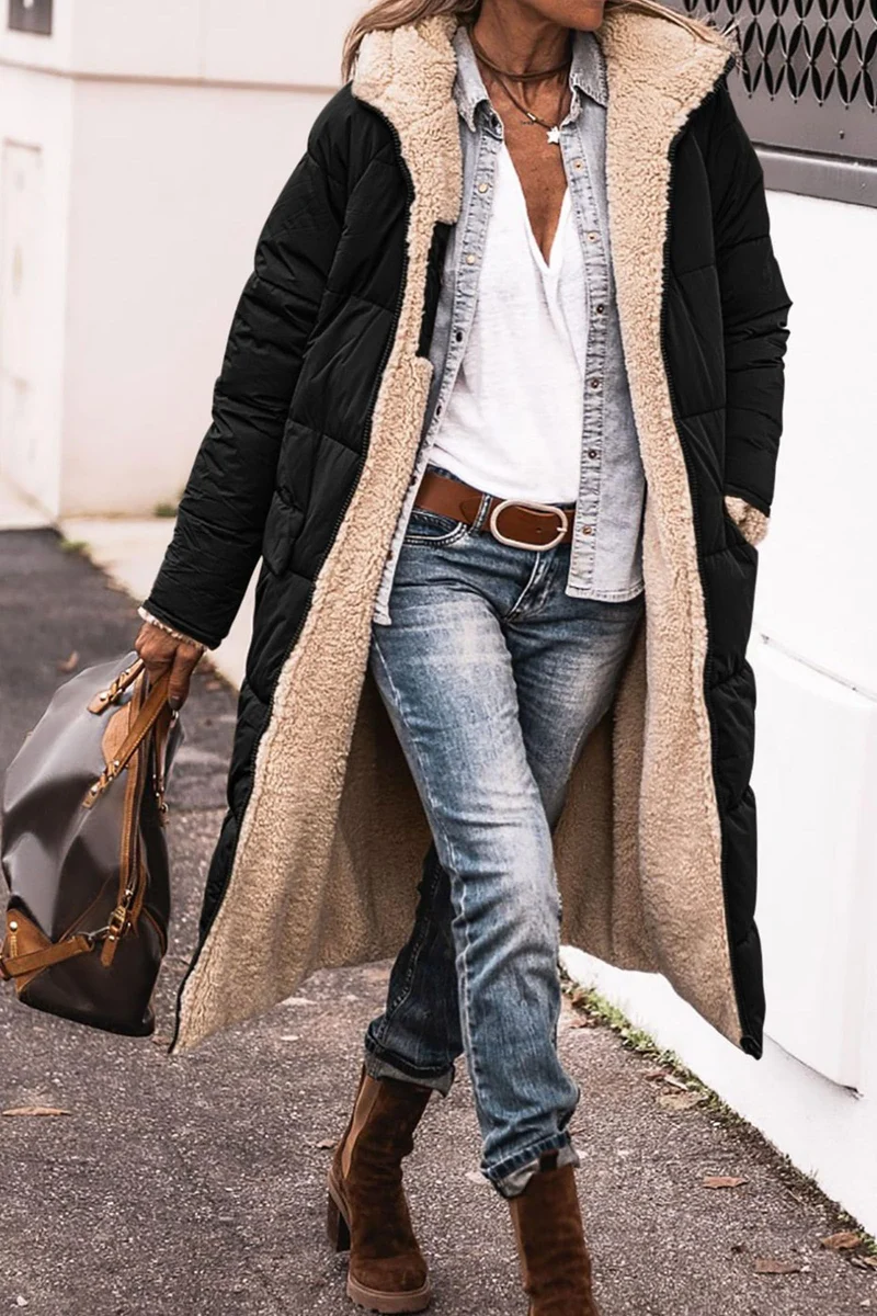 Damen Lange Winterjacke mit weich gefüttertem Kragen Drune