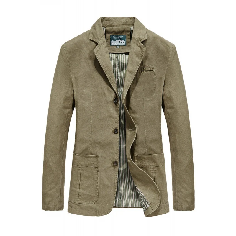 Herren nan legeres Baumwoll-Twill Sakko mit aufgesetzten Taschen und gestreiftem Innenfutter Drune