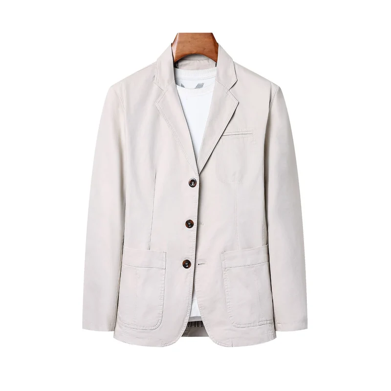 Herren nan legeres Baumwoll-Twill Sakko mit aufgesetzten Taschen und gestreiftem Innenfutter Drune