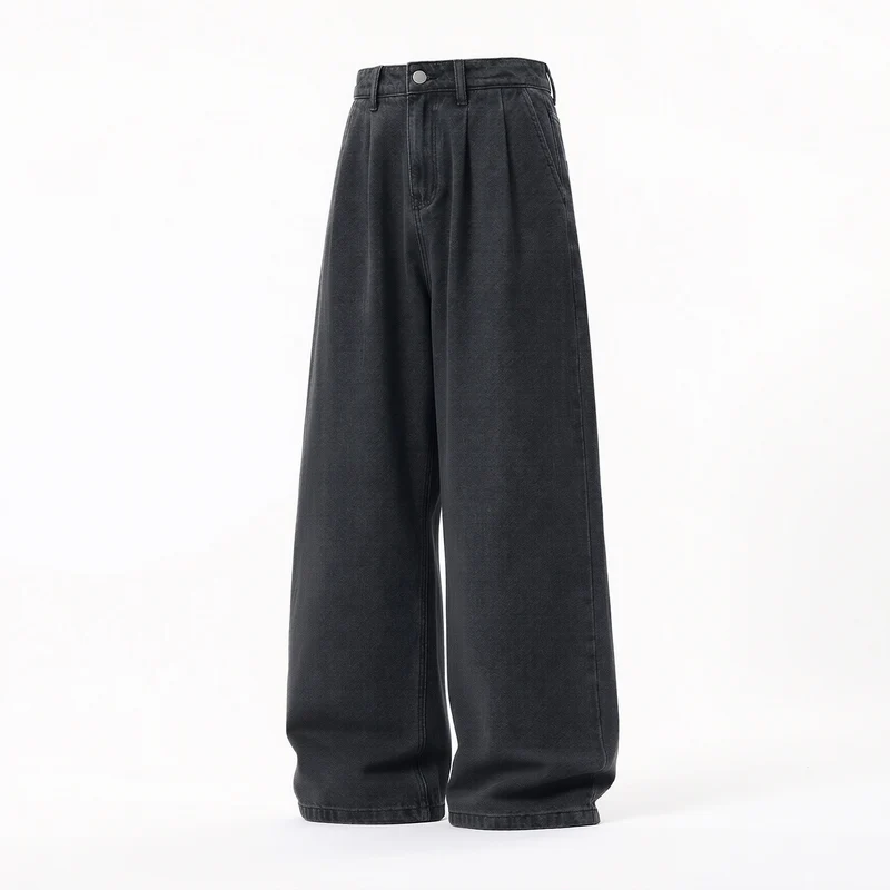 Damen Ultraweite High‑Waist Denim‑Palazzo‑Hose mit Bundfalten Drune