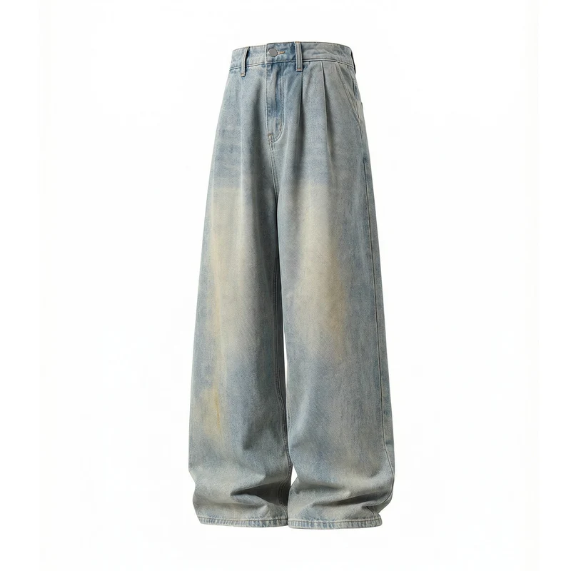 Damen Ultraweite High‑Waist Denim‑Palazzo‑Hose mit Bundfalten Drune