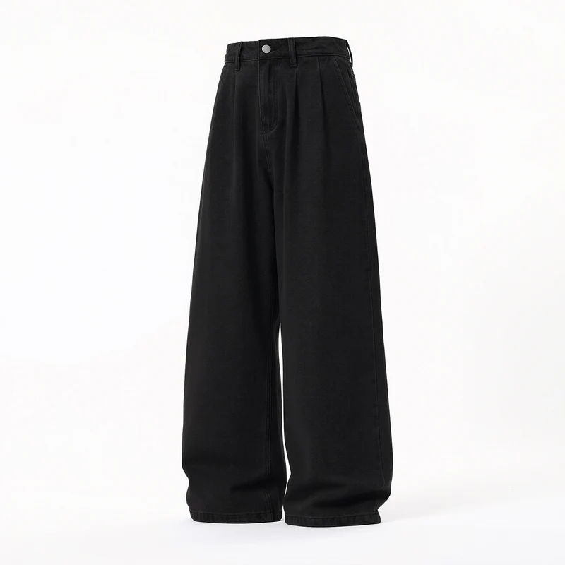 Damen Ultraweite High‑Waist Denim‑Palazzo‑Hose mit Bundfalten Drune