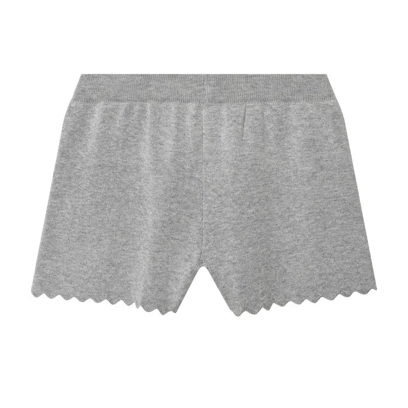 Damen Feinstrick-Cardigan-und-Shorts-Set mit Wellensaum und gerippten Bündchen Drune