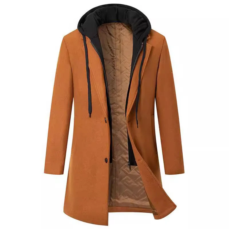 Damen eleganter Mantel mit abnehmbarer Kapuze und Fleece-Futter Drune