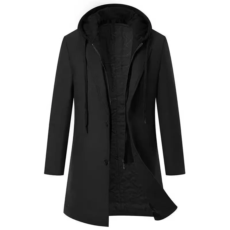 Damen eleganter Mantel mit abnehmbarer Kapuze und Fleece-Futter Drune